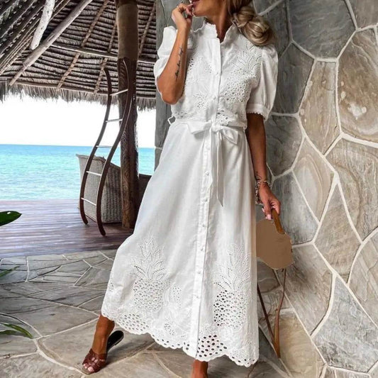 SANWOOD Stylish Beach Maxi Dress - Embroidered Floral Casual Wear - Buy Center