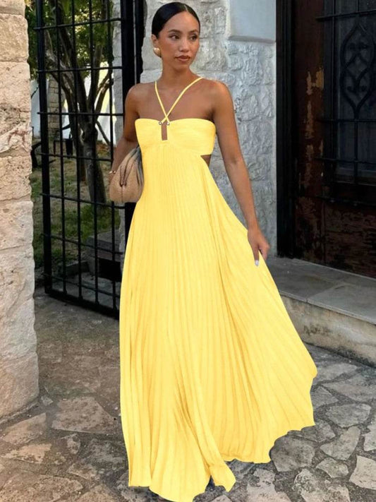 Women's Elegant Summer Camisole Dress - Backless Pleated Design - Buy Center