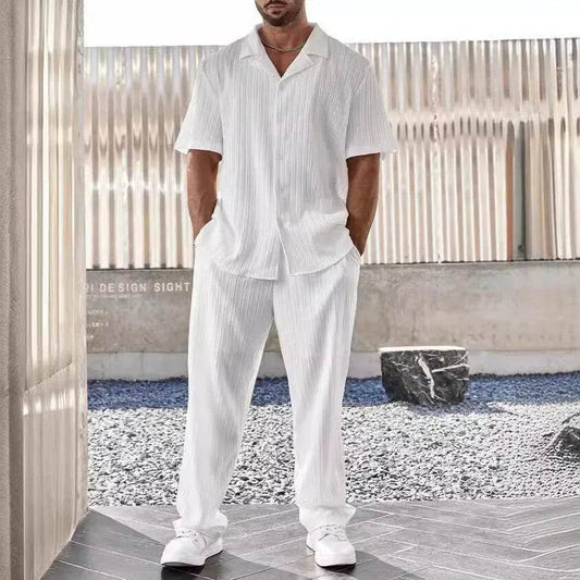 Donsignet Men's Casual Button Shirt & Short Sleeve Pants Set - Buy Center