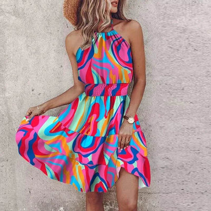 Summer Floral Mini Dress for Women - Casual Halter Beach Look - Buy Center