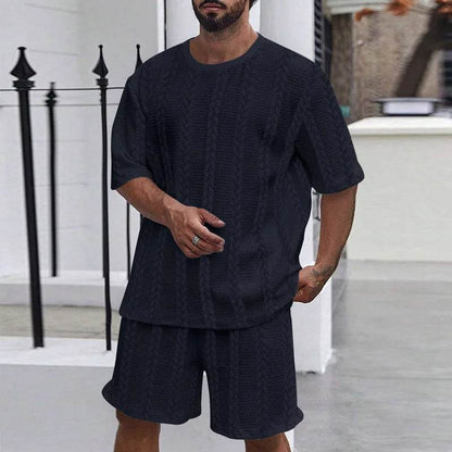 Ayrbao Men's Casual Summer Hoodie Set - Knit, Short Sleeve, Solid Color - Buy Center