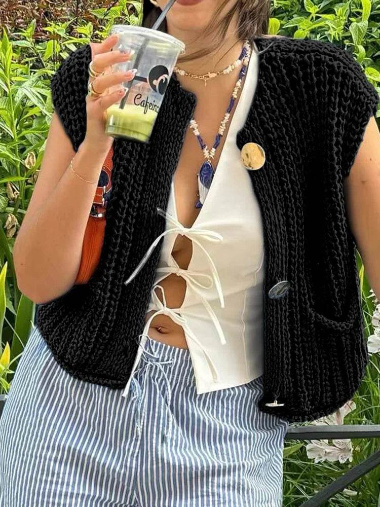 Chic 2025 Solid Knitted Sweater Vest for Women - Casual Fashion - Buy Center