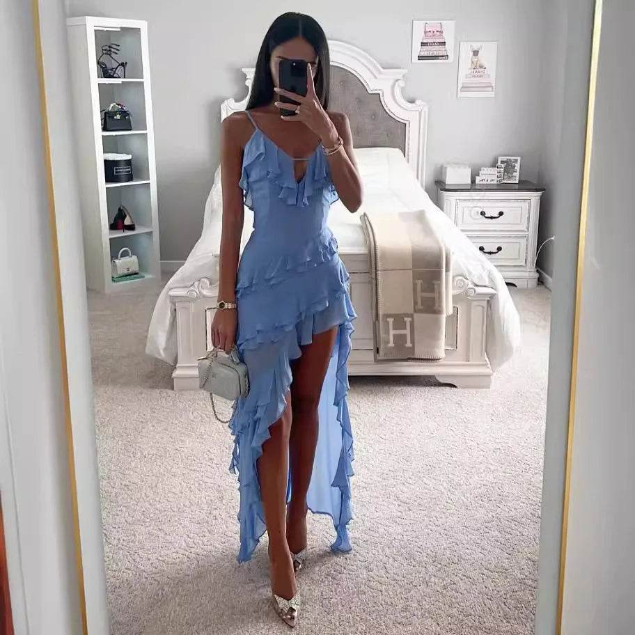 Elegant Women's Strap Maxi Dress - Asymmetrical Mini Clubwear - Buy Center