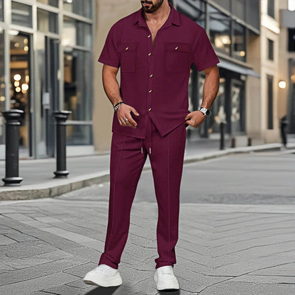 Men's Casual Short-Sleeved Waffle Check Shirt - Summer Fashion Set - Buy Center