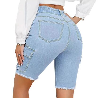 Wulend Women's High Waist Distressed Denim Shorts - Casual Patchwork Style - Buy Center
