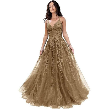 GUXQD Customized A-Line Spaghetti Strap Evening Dress - Tulle Appliques - Buy Center