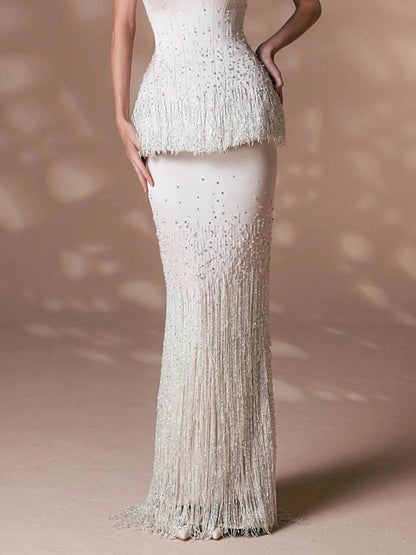 SWEMILE Luxury Crystal Tassel Evening Dress - Strapless Formal Style - Buy Center