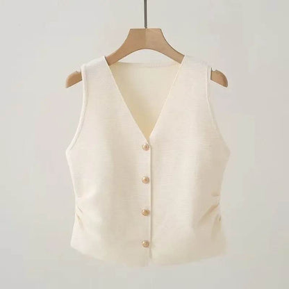 Fictitni Women's Gold Button Front Vest - Chic Spring Summer Style - Buy Center