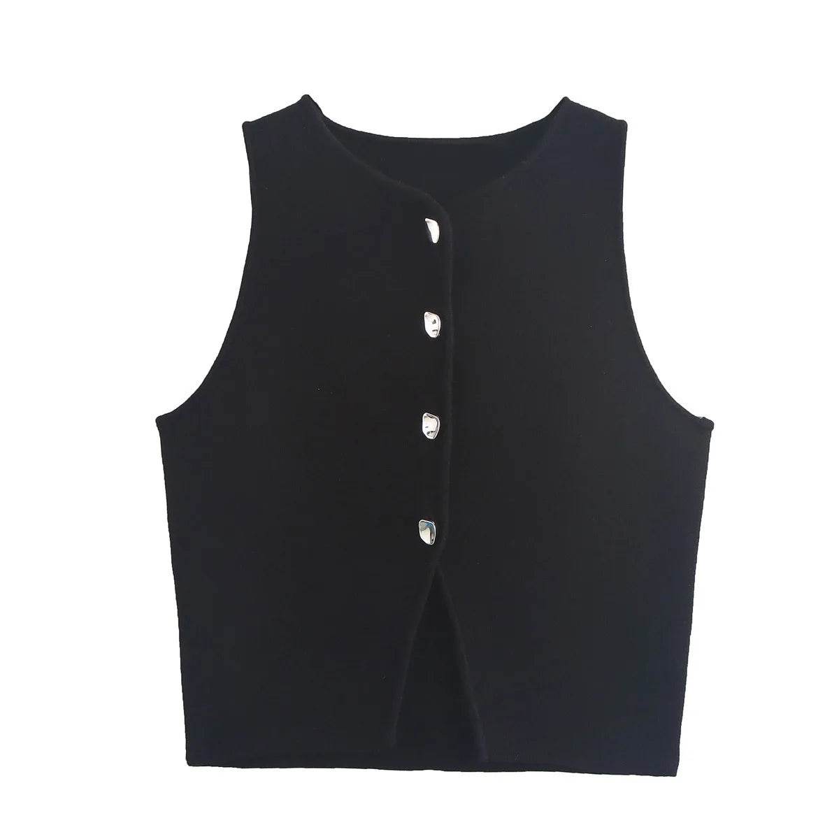 MsChuh Women’s Knitted Vest - Slim Cropped O-Neck for Summer 2024 - Buy Center