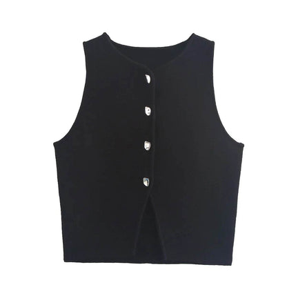 MsChuh Women’s Knitted Vest - Slim Cropped O-Neck for Summer 2024 - Buy Center