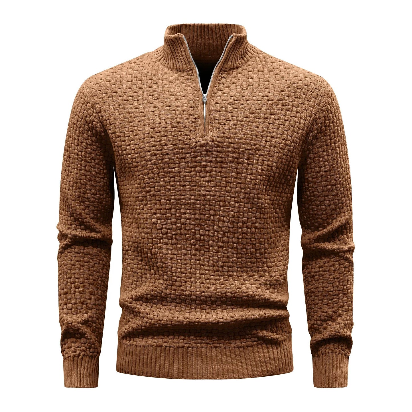 Slavinson Men's Sweater Winter Warm Zip Up Pullover Waffle Knit Mock Neck Turtleneck Soft Long Sleeve Top US Size - Buy Center