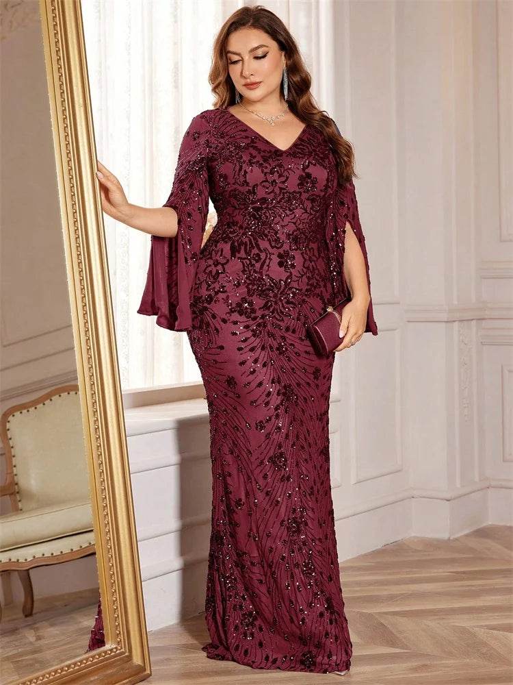 Lucy in Love Plus Size Gold Evening Dress - Long Sleeve Mermaid Gown - Buy Center