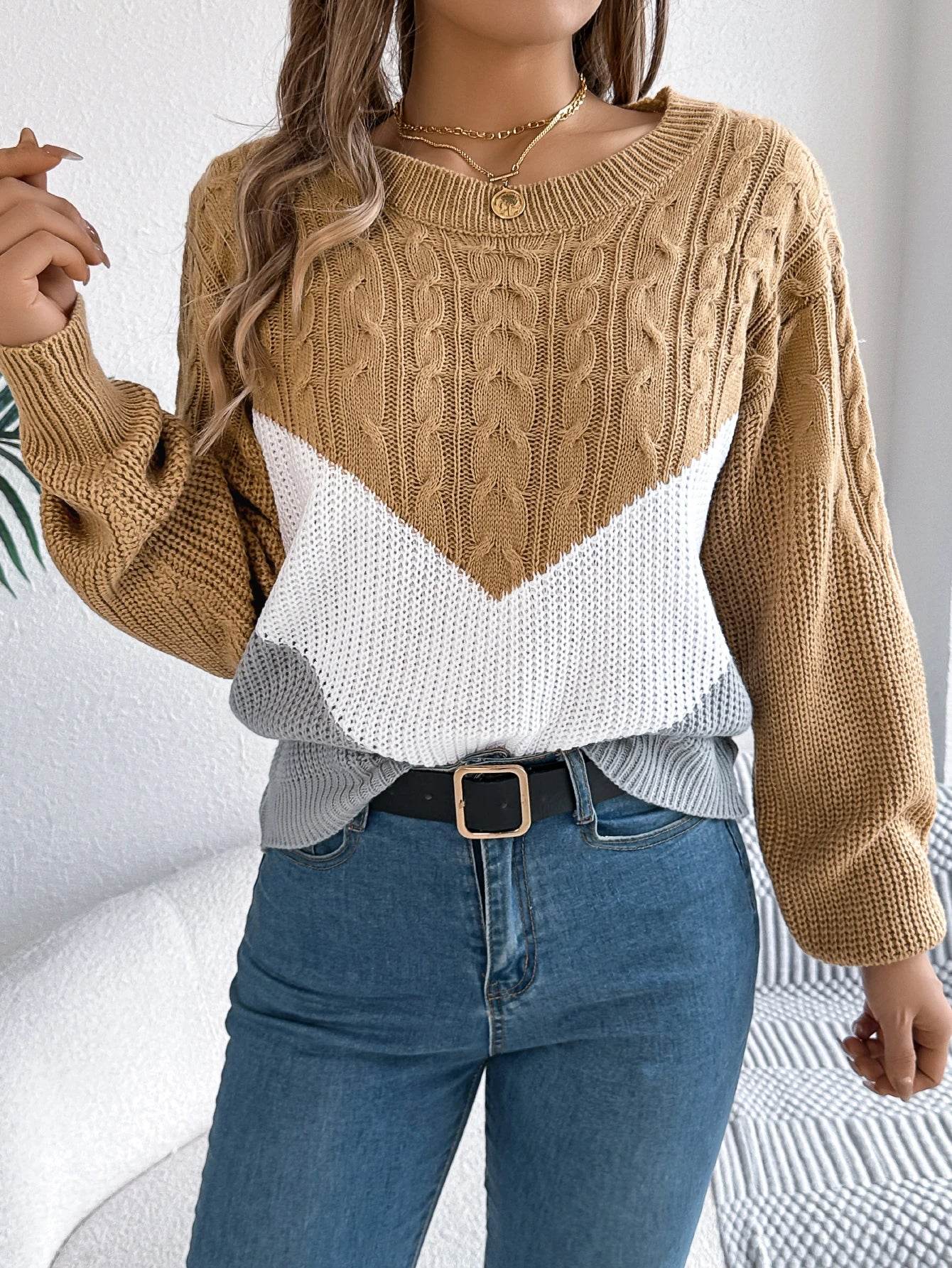 LUSMAY Women's Casual Color Block Pullover Sweater - Autumn/Winter - Buy Center