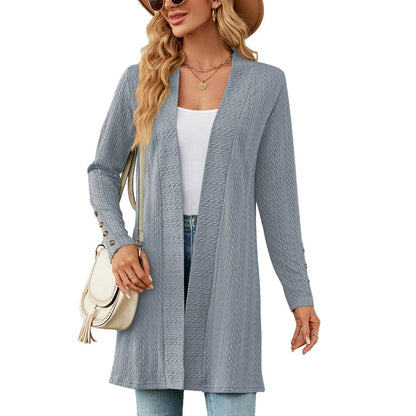 MsChuh Solid Color Long Sleeve Cardigan - Trendy Korean Knitwear - Buy Center