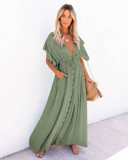 LCSKEREAL Women's Summer V-Neck Bikini Cover Up - Bohemian Style Dress - Buy Center