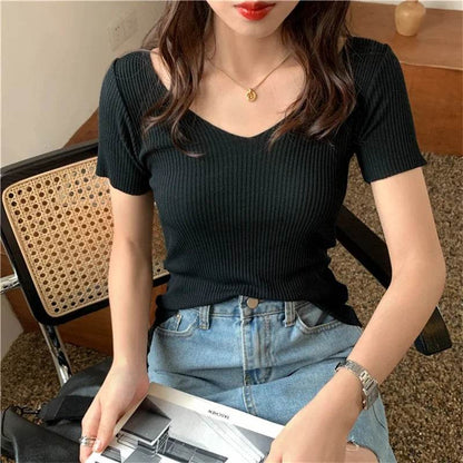 RibbonFish Women's Thin Pullover V-neck Sweater - Slim Fit Casual Style - Buy Center