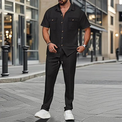 Men's Casual Short-Sleeved Waffle Check Shirt - Summer Fashion Set - Buy Center