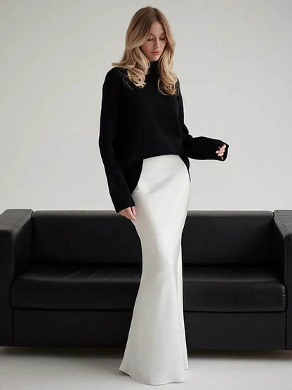 Bornladies Women's Casual Satin Maxi Skirt - High Waist Fishtail Style - Buy Center