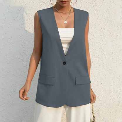 Vintage V-neck Suit Vest for Women - Casual Thin Blazer Jacket - Buy Center