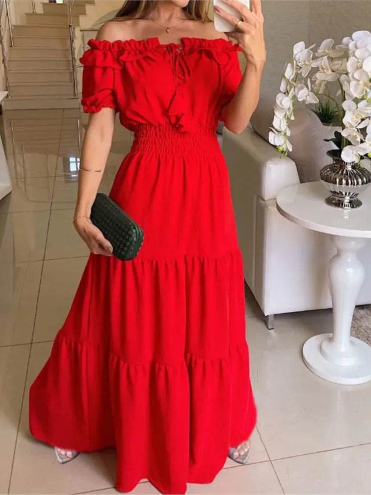 XXOWENLI Spring Summer Women's Dress - Puff Sleeve Ruffle A-Line - Buy Center