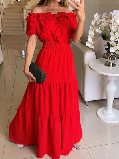 XXOWENLI Spring Summer Women's Dress - Puff Sleeve Ruffle A-Line - Buy Center