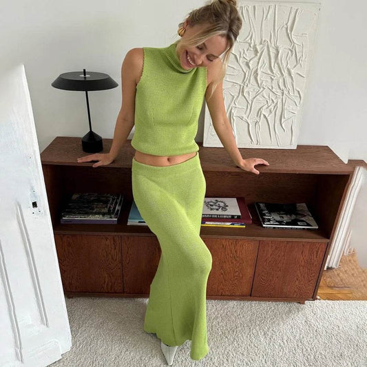 Zekye 2024 Women's Turtleneck Knitted One-Piece Sleeveless Set - Buy Center