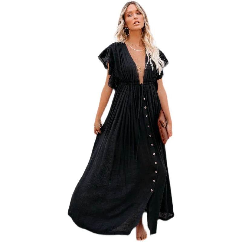 LCSKEREAL Women's Summer V-Neck Bikini Cover Up - Bohemian Style Dress - Buy Center