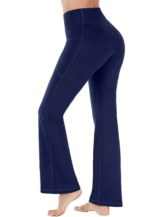 Women's High Waist Flared Yoga Pants with Pockets - Fitness Essential - Buy Center