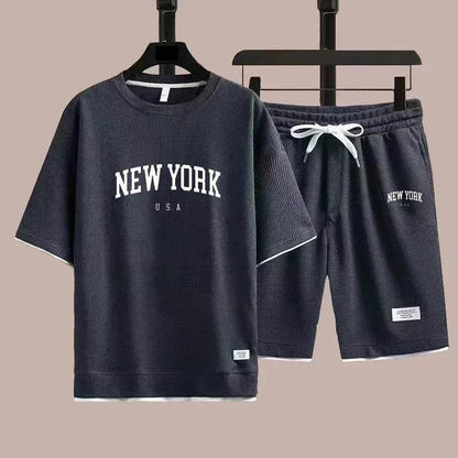 OLOEY Men's 2025 Waffle T-Shirt & Shorts Summer Fashion Suit - Buy Center