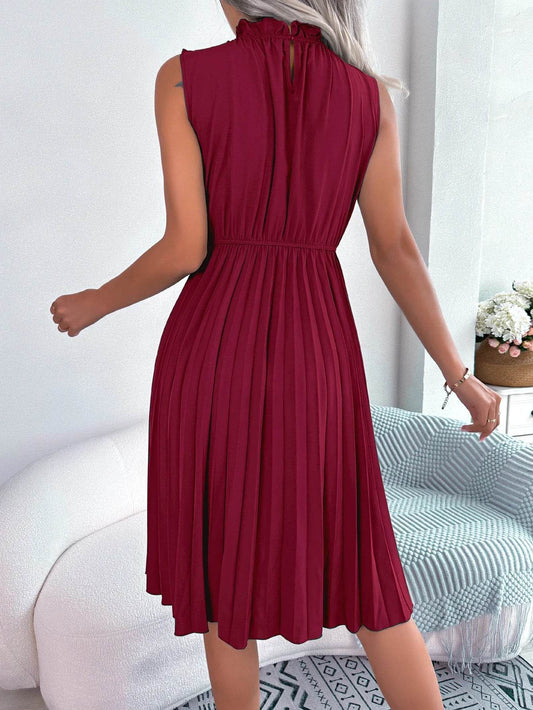 LUSMAY Women's Summer Knee Length Dress - Ruffled Pleated Casual Style - Buy Center