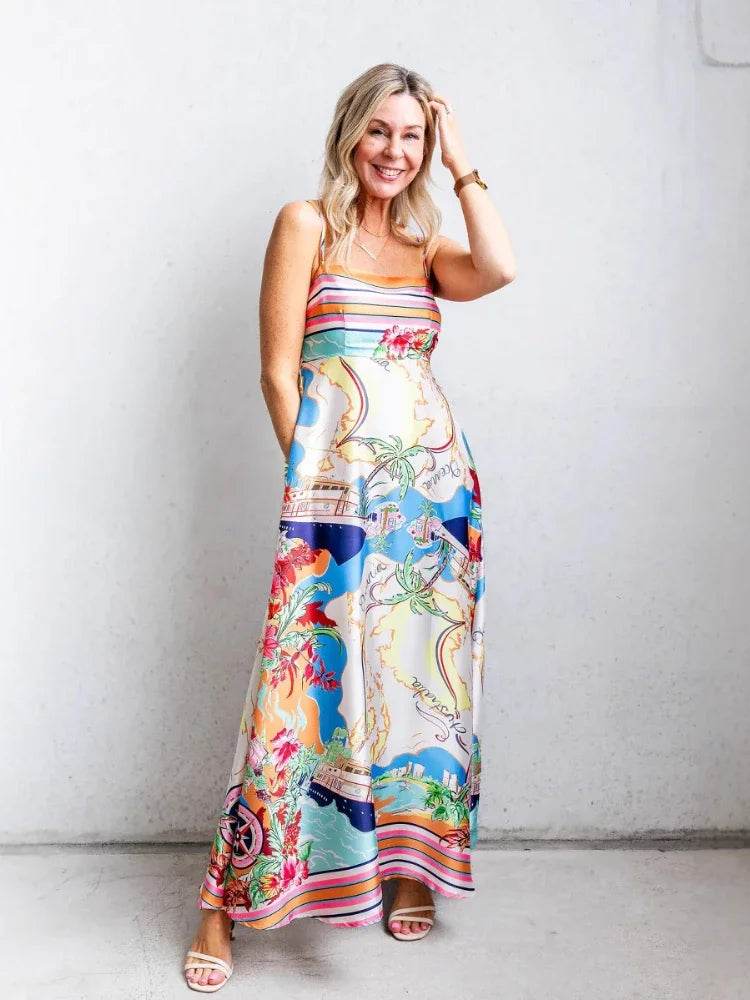 GPBD Women's Elegant A-line Vacation Dress - Printed High Waist Style - Buy Center