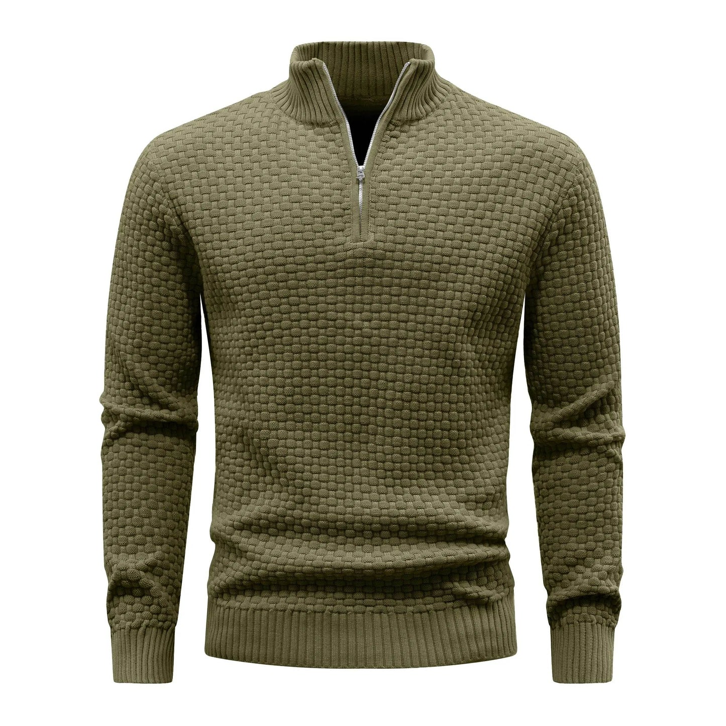 Slavinson Men's Sweater Winter Warm Zip Up Pullover Waffle Knit Mock Neck Turtleneck Soft Long Sleeve Top US Size - Buy Center