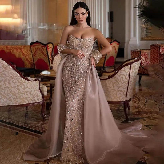 Sharon Said Luxury Mermaid Evening Dress - Strapless Beaded Gown - Buy Center