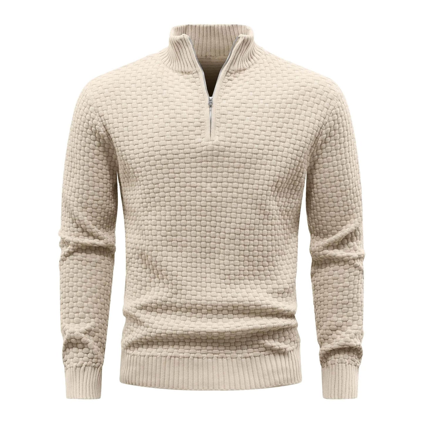 Slavinson Men's Sweater Winter Warm Zip Up Pullover Waffle Knit Mock Neck Turtleneck Soft Long Sleeve Top US Size - Buy Center