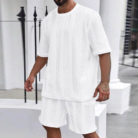 Ayrbao Men's Casual Summer Hoodie Set - Knit, Short Sleeve, Solid Color - Buy Center