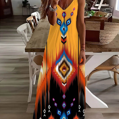 Summer Sleeveless Beach Dress - Geometric Print, Loose Fit for Women - Buy Center