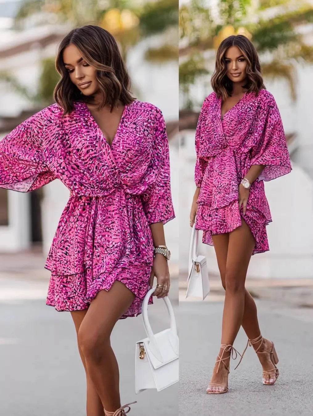 Elegant Summer Mini Dress - Women's Bohemian Beach Vacation Style - Buy Center