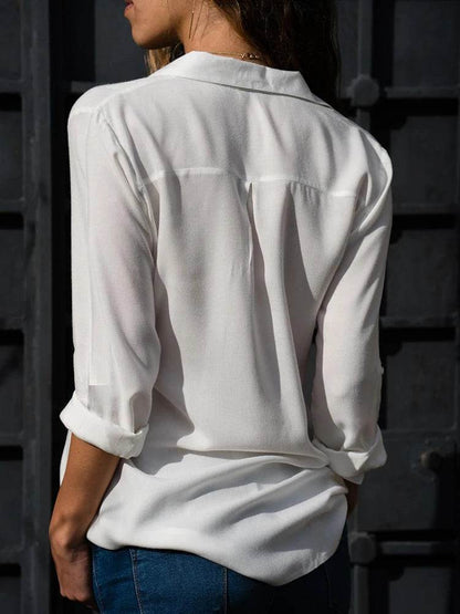 INSTYLISH Women’s Chiffon Blouse - Elegant Long Sleeve V Neck Shirt - Buy Center