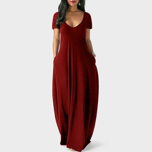 Plus Size Women's Solid V-Neck Dress - Short Sleeve Casual Style - Buy Center