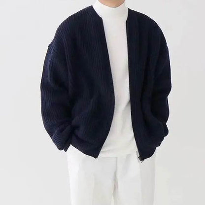 Comfortable Men's Zip Up Knitted Cardigan - Thick Long Sleeve Jumper - Buy Center