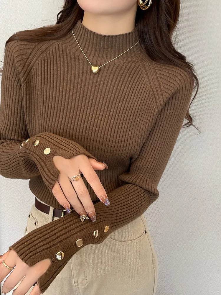 AOSSVIAO Women's Turtleneck Sweater - Slim Fit, Long Sleeve Knit Top - Buy Center