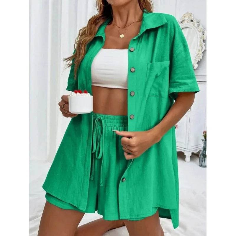 LCSKERA Black Short Sleeve Shirt & Shorts Set - Casual Summer Outfit - Buy Center