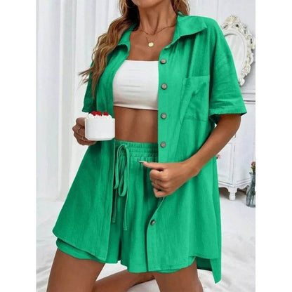 LCSKERA Black Short Sleeve Shirt & Shorts Set - Casual Summer Outfit - Buy Center