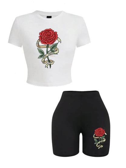 Teekossc Women's Floral Crop T-Shirt & Shorts Set - Slim Fit - Buy Center
