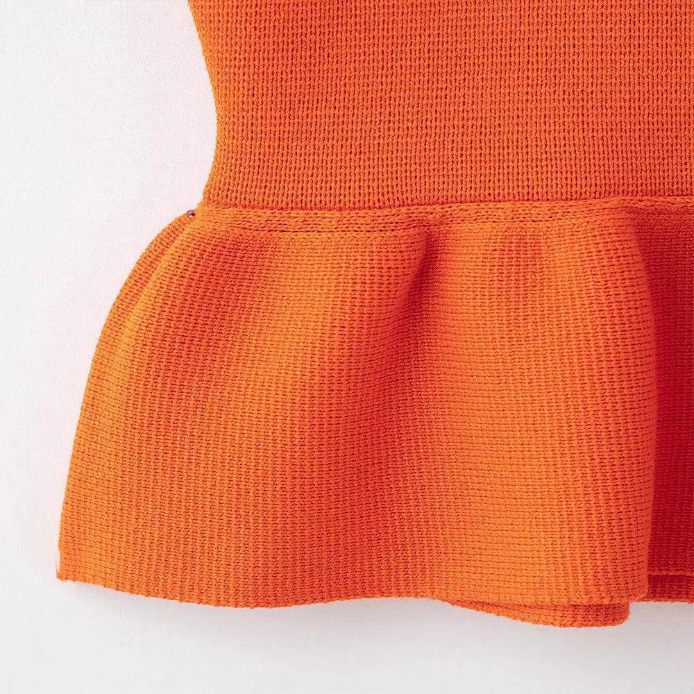 INS Fashion Orange Round Neck Sleeveless Knit Sweater for Women - Buy Center