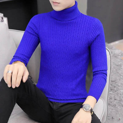 2025 Korean Slim Solid Color Turtleneck Sweater Mens Winter Long Sleeve Warm Knit Sweater Classic Solid Casual Bottoming Shirt - Buy Center