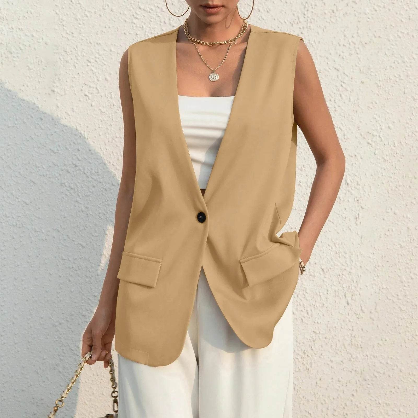Vintage V-neck Suit Vest for Women - Casual Thin Blazer Jacket - Buy Center