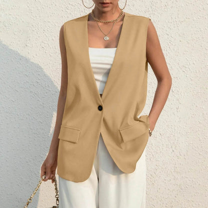 Vintage V-neck Suit Vest for Women - Casual Thin Blazer Jacket - Buy Center