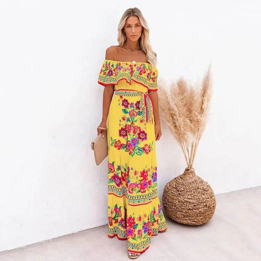 2024 Spring Summer Off-shoulder Red Floral Dress - Loose Fit Style - Buy Center