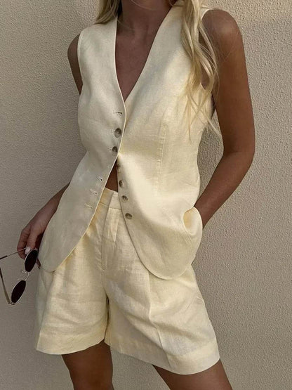 Orinchic Women's Casual Cotton Linen Vest Shorts Set for Summer - Buy Center